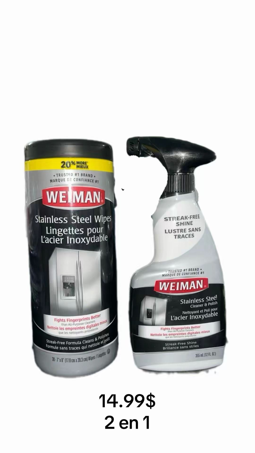 Weiman duo lingette et nettoyant pour acier inoxydable